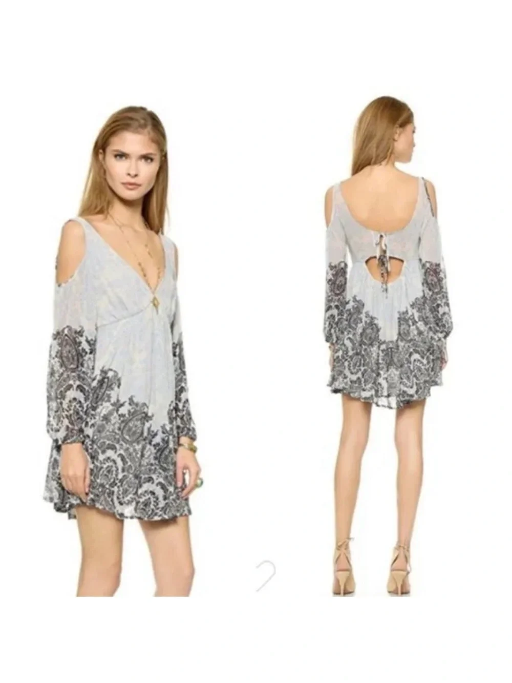 Free People Boho Paisley Penny Lover Cold-Shoulder Mini Dress sz M